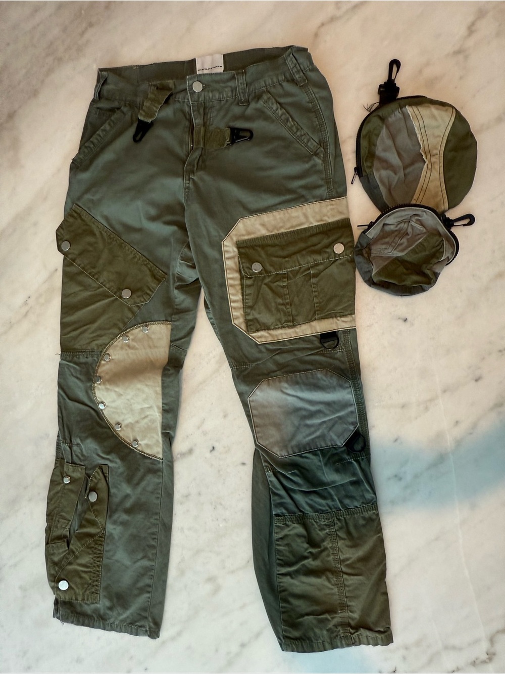 MNML Olive Green Patchwork Cargo Pants